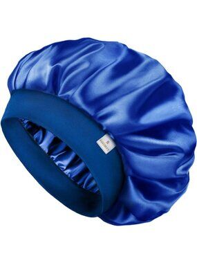 〽️Women Royal Blue Silk Bonnet Sleeping Double Layer Satin Natural Curly Hair